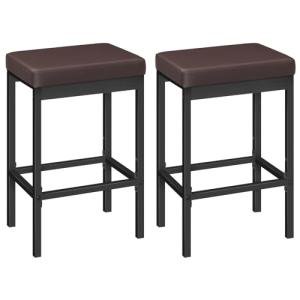 HOOBRO Bar Stools, Set of 2 Barstools, 24.8-Inch Height Stools, Breakfast Barstools, Kitchen Bar Chairs, 2" Thick Upholstery, for Kitchen, Dining Room, Cafe, Bar Counter, Brown and Black BC21BY01