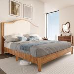 Jocisland Wooden Platform Bed Frame King with Upholstered Headboard Solid Wood Bed, No Box Spring Needed, Walnut