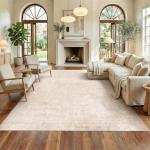 Homemate Washable Rug 8x10 Area Rugs - Vintage Faux Wool Rugs for Living Room Bedroom Dining Room - Non Slip Foldable Carpet Indoor Area Rug for Home Decor（8'x10', Beige