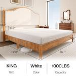 Jocisland Wooden Platform Bed Frame King with Upholstered Headboard Solid Wood Bed, No Box Spring Needed, Walnut