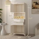 Modern Tall Kitchen Pantry Cabinet with Microwave Stand, Open Countertop, Adjustable Shelves, and Drawers for Efficient Storage