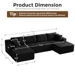 133" Oversized Cloud Boneless Sofa Couch with Chaise, Modern Corduroy U Shaped Modular Sectional Sofa with Deep Seat, Comfy Couch with Cupholders and Storage, No Assembly Required-Black