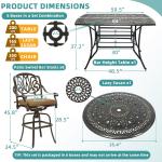 10pc Cast Aluminum Outdoor Bar Set 8 Cushioned Swivel Stools 64" Square Table Lazy Susan Umbrella Hole, Customized