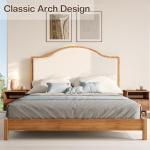 Jocisland Wooden Platform Bed Frame King with Upholstered Headboard Solid Wood Bed, No Box Spring Needed, Walnut