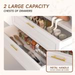 Modern Tall Kitchen Pantry Cabinet with Microwave Stand, Open Countertop, Adjustable Shelves, and Drawers for Efficient Storage