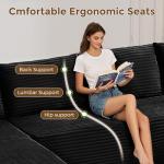 133" Oversized Cloud Boneless Sofa Couch with Chaise, Modern Corduroy U Shaped Modular Sectional Sofa with Deep Seat, Comfy Couch with Cupholders and Storage, No Assembly Required-Black