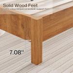 Jocisland Wooden Platform Bed Frame King with Upholstered Headboard Solid Wood Bed, No Box Spring Needed, Walnut