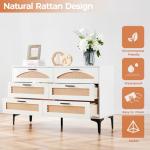 Mericonia 6 Drawer Double Dresser for Bedroom, Wood Rattan Dresser for Closet with Metal Legs, Boho TV Stand with Drawers, Dressers & Chests of Drawers for Bedroom, Hallway and Entryway, White