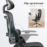 Sweetcrispy Office Chair Ergonomic Desk Chair, 300 LBS Home Mesh Office Desk Chairs with Wheels, 2D Headrest, Up&Down Lumbar Support, Swivel High Back Computer Chair with Flip-up Armrests,Dark Black
