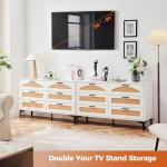 Mericonia 6 Drawer Double Dresser for Bedroom, Wood Rattan Dresser for Closet with Metal Legs, Boho TV Stand with Drawers, Dressers & Chests of Drawers for Bedroom, Hallway and Entryway, White