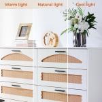 Mericonia 6 Drawer Double Dresser for Bedroom, Wood Rattan Dresser for Closet with Metal Legs, Boho TV Stand with Drawers, Dressers & Chests of Drawers for Bedroom, Hallway and Entryway, White