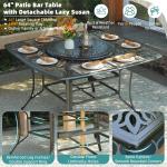 10pc Cast Aluminum Outdoor Bar Set 8 Cushioned Swivel Stools 64" Square Table Lazy Susan Umbrella Hole, Customized