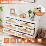 Mericonia 6 Drawer Double Dresser for Bedroom, Wood Rattan Dresser for Closet with Metal Legs, Boho TV Stand with Drawers, Dressers & Chests of Drawers for Bedroom, Hallway and Entryway, White