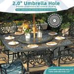 10pc Cast Aluminum Outdoor Bar Set 8 Cushioned Swivel Stools 64" Square Table Lazy Susan Umbrella Hole, Customized