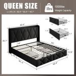 Einhomn Queen Bed Frame with 4 Storage Drawers and Charging Station, Upholstered Platform Bed Frame with Storage Headboard, No Box Spring Needed, Easy Assembly, Black