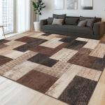 QDUIDU Modern Geometric Patchwork Indoor Area Rug for Living Room, Chocolate 5'x 7' Large Rug Rockwood Collection Hardwood Floors Decor for Bedroom, Brown Throw Carpet for Office Entryway Dining Room