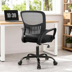 Sweetcrispy Home Office Managerial Executive Chair, Ergonomic Mesh Adjustable Swivel Mid-Back Computer Desk Chair with Comfortable Lumbar Support, Comfy Arms for Bedroom,Study