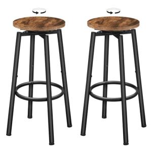 HOOBRO Bar Stools, Swivel Bar Stools Set of 2, 24.9" Round Bar Chairs, Backless Modern Breakfast Chairs, with Adjustable Feet, for Kitchen Islands, Bar, Cafe, Rustic Brown and Black BF24BY01