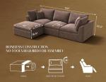 ohllob 110" Cloud Sectional Couches for Living Room, Boneless L-Shape Couch with Ottoman, 3 Seater Modular Sectional Sofa, Brown
