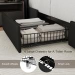 Einhomn Queen Bed Frame with 4 Storage Drawers and Charging Station, Upholstered Platform Bed Frame with Storage Headboard, No Box Spring Needed, Easy Assembly, Black