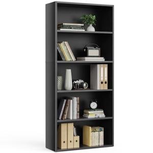 Sweetcrispy Industrial 5 Shelf Bookcase - Large 53 Inch Tall Floor Standing Open Bookshelf with Anti-Tipping Device for Home Office, Living Room, and Bedroom Storage, Black