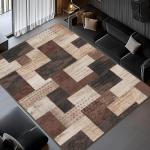 QDUIDU Modern Geometric Patchwork Indoor Area Rug for Living Room, Chocolate 5'x 7' Large Rug Rockwood Collection Hardwood Floors Decor for Bedroom, Brown Throw Carpet for Office Entryway Dining Room