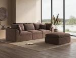 ohllob 110" Cloud Sectional Couches for Living Room, Boneless L-Shape Couch with Ottoman, 3 Seater Modular Sectional Sofa, Brown