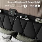 Einhomn Queen Bed Frame with 4 Storage Drawers and Charging Station, Upholstered Platform Bed Frame with Storage Headboard, No Box Spring Needed, Easy Assembly, Black