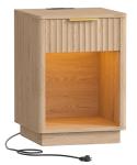 Akxomel Fluted Nightstand, Wooden Night Stand with Charging Station and LED Light, Modern Mid Century End Table with Drawer, 15" D x 15.7" W x 22.6" H, for Bedroom, Natural Oak