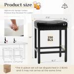 Sweetcrispy Bar Stools Set of 2, 24 Inch Counter Height Stools, PU Leather Upholstered Bar Chairs with Footrest, Modern Bar Stools for Kitchen Island, Dining, Living Room, Modern Black