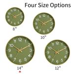 Roymnie Wall Clock 14 Inch Silent Green Wall Clocks Battery Operated- Modern Non Ticking Analog Clock Decorative for Living Room Bedroom Office Kitchen(Gold)