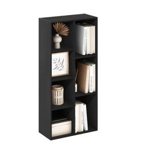 Furinno LUDER Book Shelf, 7-Cube Bookshelf, Bookcase, 9.4 x 19.5 x 41.7, for Living Room, Bedroom, Home Office, Blackwood