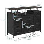 LUMTOK 11 Drawers Dresser with Fabric Drawers,Charging Station, LED Lights and Shelves for Bedroom,Hallway, Storage Organization (Black Wood Veins)