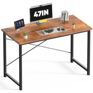 DUMOS 47 in Small Computer Desk for Home Office, Modern Study Work Table Simple Style for Bedroom, Writing Desks with X-Shaped Reinforcement, Wood Brown