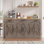 Vongrasig Buffet Cabinet with Drawers, 53” Large Sideboard Buffet Kitchen Storage Cabinet, Modern Farmhouse Coffee Bar with Shelves and Doors, Wood Buffet Table for Kitchen, Dining Room, Ash Grey