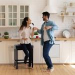 Sweetcrispy Bar Stools Set of 2, 24 Inch Counter Height Stools, PU Leather Upholstered Bar Chairs with Footrest, Modern Bar Stools for Kitchen Island, Dining, Living Room, Modern Black