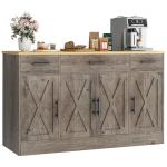 Vongrasig Buffet Cabinet with Drawers, 53” Large Sideboard Buffet Kitchen Storage Cabinet, Modern Farmhouse Coffee Bar with Shelves and Doors, Wood Buffet Table for Kitchen, Dining Room, Ash Grey