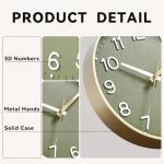 Roymnie Wall Clock 14 Inch Silent Green Wall Clocks Battery Operated- Modern Non Ticking Analog Clock Decorative for Living Room Bedroom Office Kitchen(Gold)