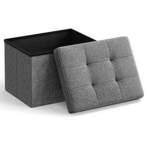 SONGMICS Mazie Collection - Small Folding Storage Ottoman, Foot Rest Stool, 12.2 x 16.1 x 12.2 Inches, 286 lb Load Capacity, for Living Room, Bedroom, Home Office, Dorm, Dark Gray ULSF102G01