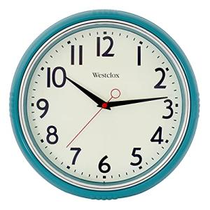 Westclox Retro Wall Clock for Kitchen, Bedroom, or Living Room – Vintage Quartz Analog Wall Clock with Chrome Bezel & Dome Glass Lens, Easy-to-Read Numbers (Teal, 12")