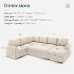HONBAY Sectional Couch with Pull Out Bed, Sectional Sleeper Sofa with Storage, U Shape Couches for Living Room, Velvet Beige