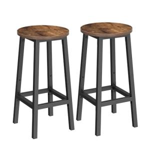 VASAGLE Bar Stools, Set of 2 Bar Chairs, Steel Frame, 25.2 Inch Tall, for Kitchen Dining, Easy Assembly, Industrial Design, Rustic Brown and Black ULBC32X