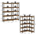 Rolanstar Bookshelf 5 Tier with 4 Hooks, Reversible Corner Bookshelf, 65" Industrial Wooden Bookcase with Open Shelves and Metal Frame for Living Room, Bedroom, Home Office, Rustic Brown