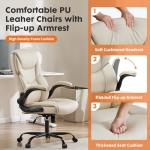 DUMOS PU Leather Office Chair - Ergonomic Executive Computer Desk Chairs with Adjustable Flip-up Armrest, Swivel Task Chair with Lumbar Support, Strong Metal Base, Cream White