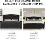 AMERLIFE California King Size Platform Bed Frame, Velvet Upholstered Bed with Deep Button Tufted & Nailhead Trim Wingback Headboard/No Box Spring Needed,Black