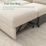 HONBAY Sectional Couch with Pull Out Bed, Sectional Sleeper Sofa with Storage, U Shape Couches for Living Room, Velvet Beige