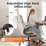 DUMOS PU Leather Office Chair - Ergonomic Executive Computer Desk Chairs with Adjustable Flip-up Armrest, Swivel Task Chair with Lumbar Support, Strong Metal Base, Cream White