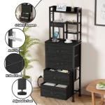 Furnulem Tall Nightstand, LED Night Stand with Charging Station and USB Ports, 4 Fabric Drawers and 4 Tier Storage Shelf, Nightstands Bedside Tables for Bedroom, Dorm, Office (Black Oak)