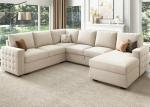 HONBAY Sectional Couch with Pull Out Bed, Sectional Sleeper Sofa with Storage, U Shape Couches for Living Room, Velvet Beige