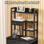Furnulem Tall Nightstand, LED Night Stand with Charging Station and USB Ports, 4 Fabric Drawers and 4 Tier Storage Shelf, Nightstands Bedside Tables for Bedroom, Dorm, Office (Black Oak)